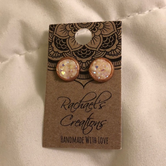 Shiny White and Rose Gold Earrings - Picture 1 of 1
